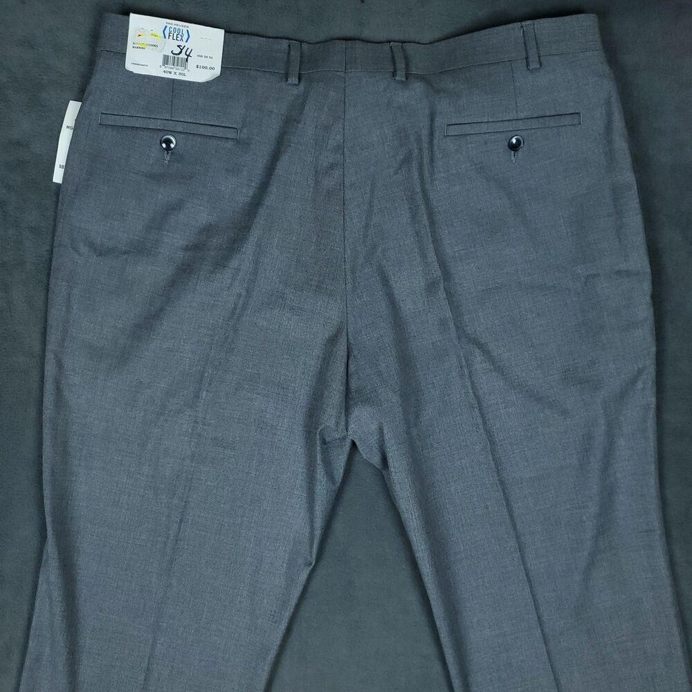 Van Heusen Cool Flex Pants Mens 40x30 Gray Stretch Slim Fit Dress Suit Separates - Picture 8 of 8